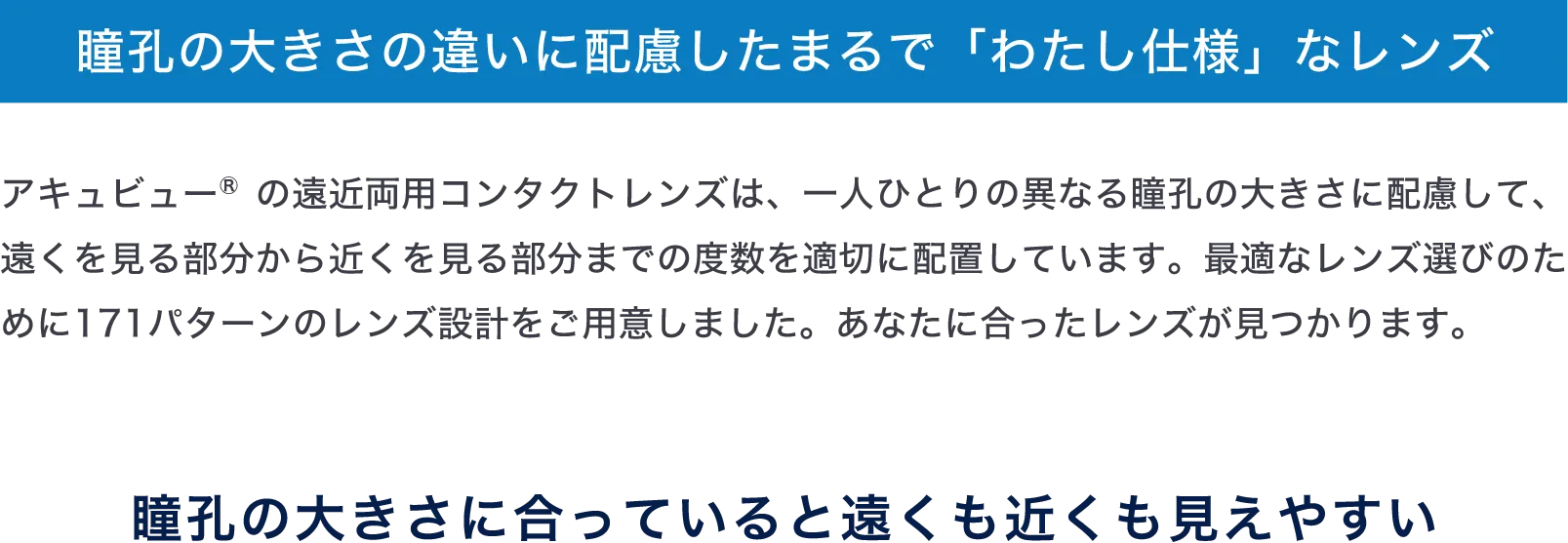 瞳孔の大きさの違いに配慮したまるで「わたし仕様」なレンズ。瞳孔の大きさに合っていると遠くも近くも見えやすい